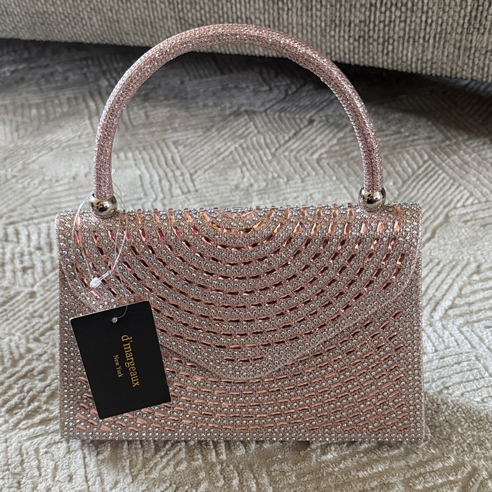 Rose Gold Crystal-Embellished Top Handle Clutch